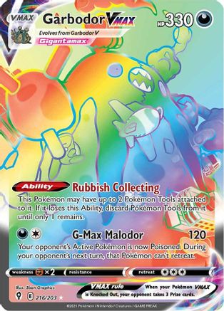 Garbodor VMAX (Secret) 216/203 - SWSH07 Evolving Skies Holofoil