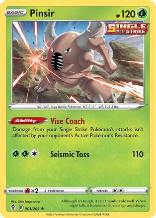 Pinsir 1/203 - SWSH07 Evolving Skies Reverse Holofoil