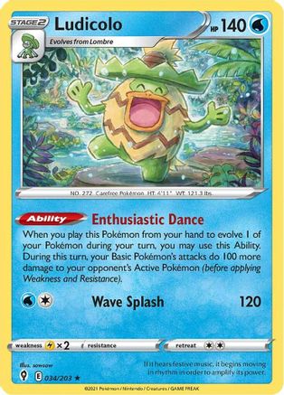 Ludicolo 34/203 - SWSH07 Evolving Skies Holofoil