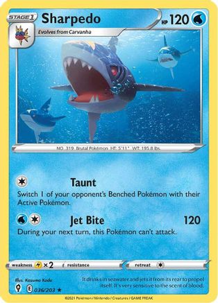 Sharpedo 36/203 - SWSH07 Evolving Skies Reverse Holofoil