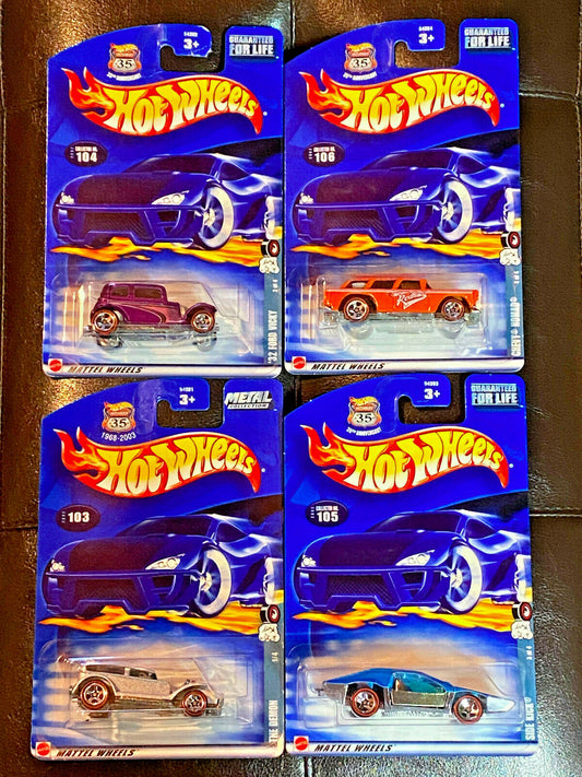 2002 Hot Wheels Redlines Series Full Set of 4 Collector #103,#104,#105,#106 NIP