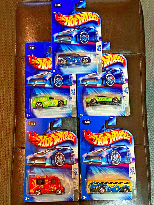 2004 Hot Wheels Tag Rides Full Set of 5 Vehicles #138,#139,#140,#141,#142 NIP