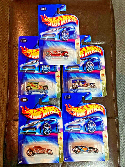 2004 Hot Wheels Tat Rods Series Full Set 5 Cars #118,#119,#120,#121,#122 NIP