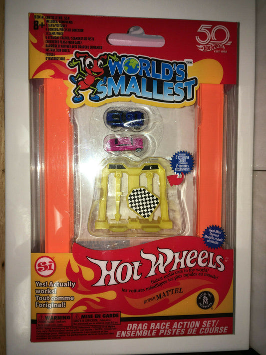 RARE ERROR World's Smallest Hot Wheels Drag Race Action Set NIP PACKAGING ERROR