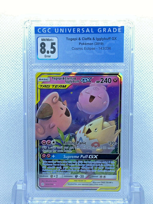 Pokémon Cosmic Eclipse (2019) Togepi & Cleffa & Igglybuff GX ERROR CGC 8.5