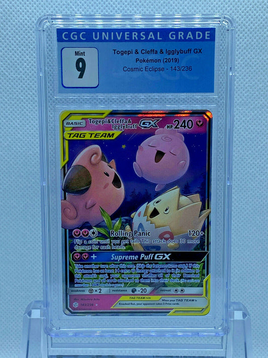 Pokémon Cosmic Eclipse (2019) Togepi & Cleffa & Igglybuff GX 143/236 MINT 9 CGC