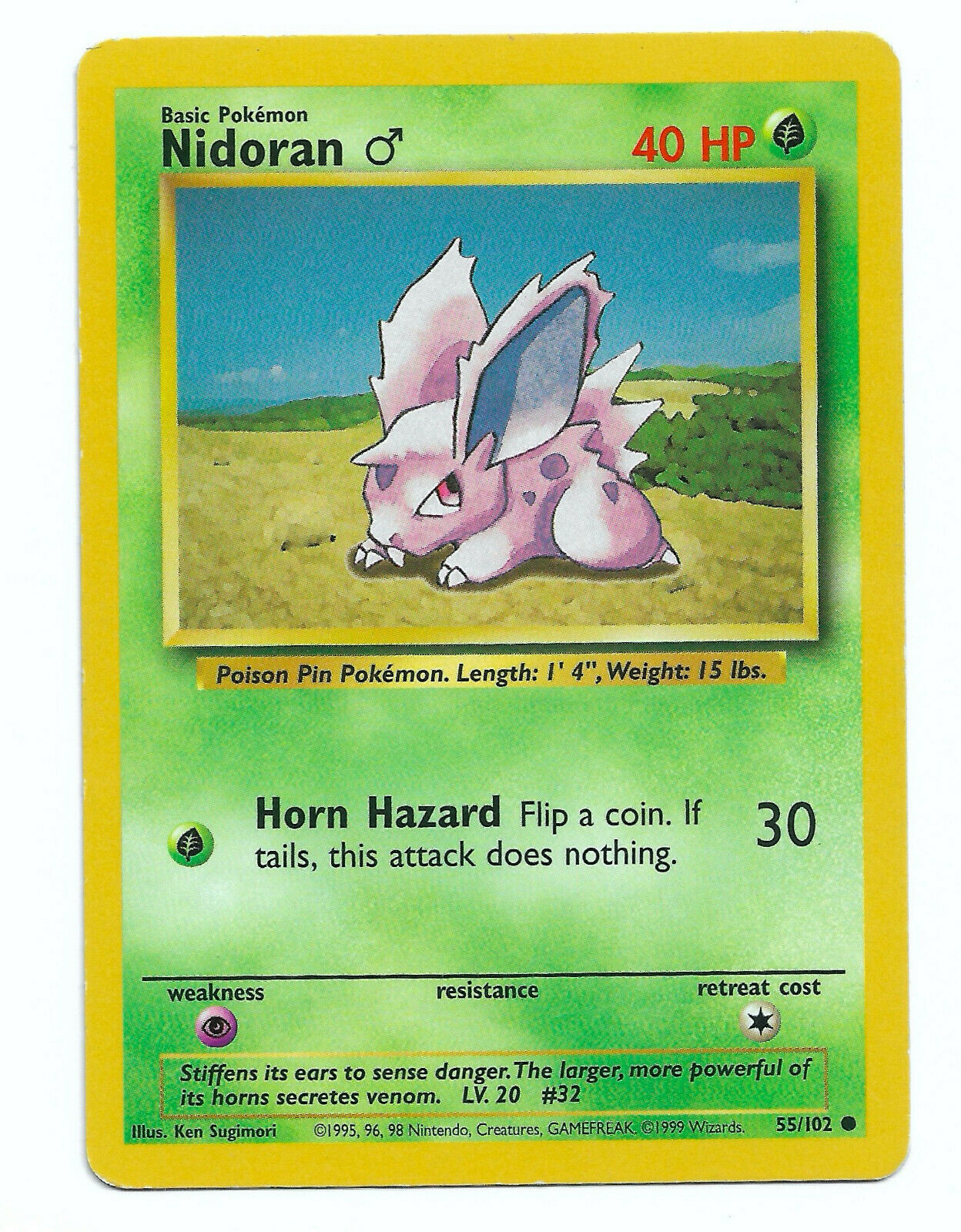 Pokémon Base Set Male Nidoran #32 Common CARD WOTC