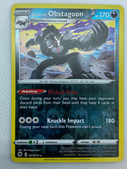 Pokémon Champion's Path Galarian Obstagoon Reverse HOLO Rare #037/073 NM