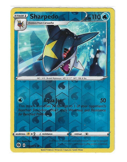 Pokémon Champion's Path Sharpedo Reverse HOLO #12/73 Uncommon NM FRESH PULL