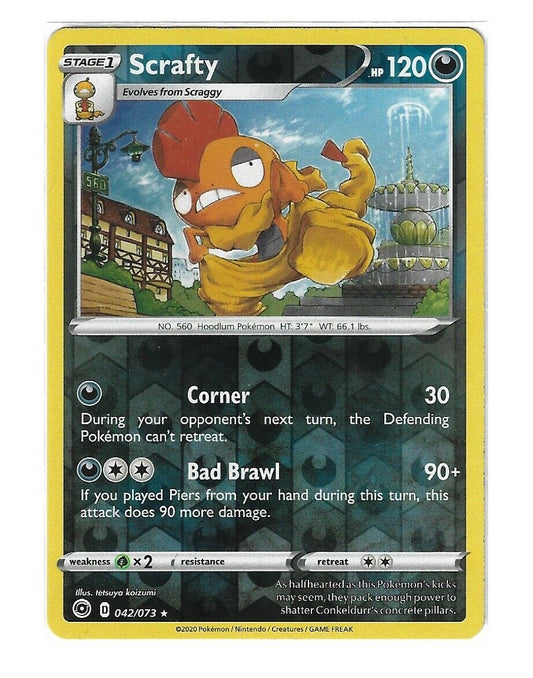 Pokémon Champion's Path Scrafty Reverse HOLO Rare #42/73 NM FRESH PULL