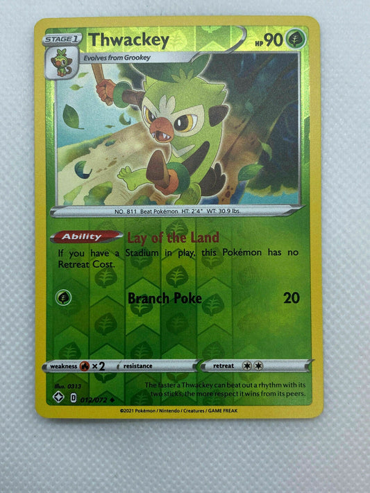 Pokémon Shining Fates Thwackey 012/072 Reverse Holo Uncommon NM FRESH PULL