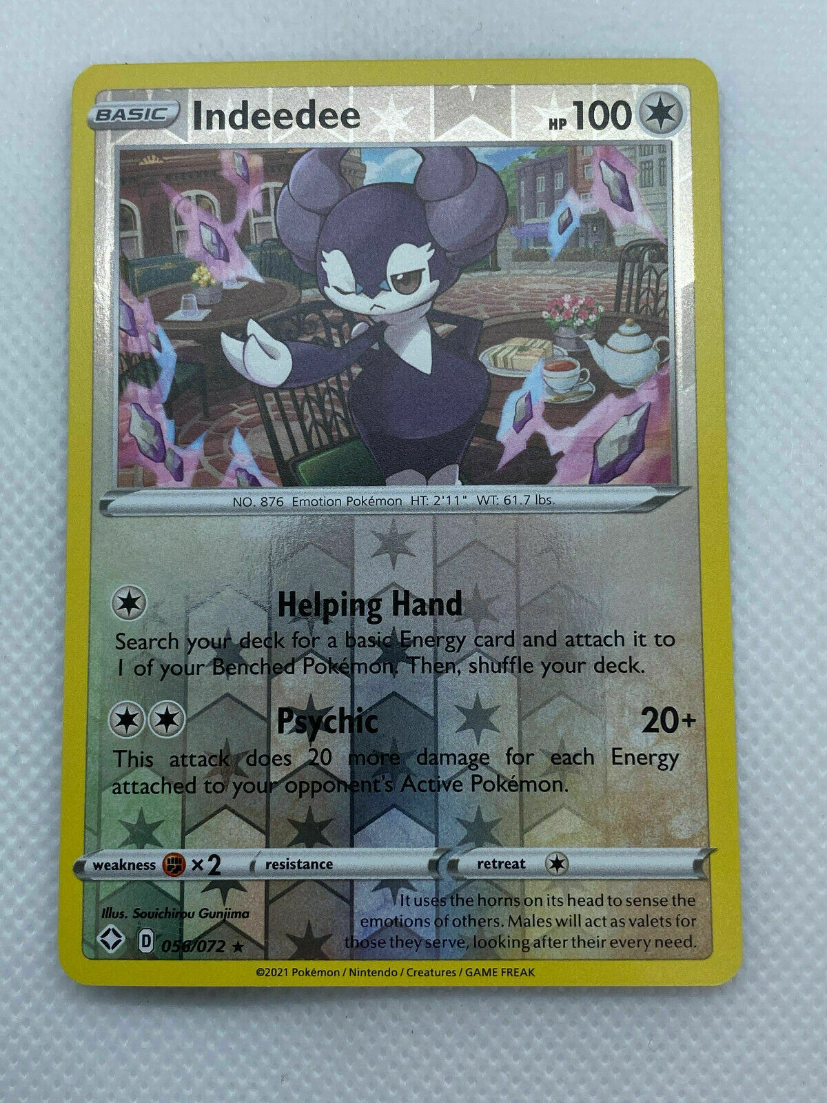 Pokémon Shining Fates Indeedee 056/072 Reverse Holo Rare NM FRESH PULL