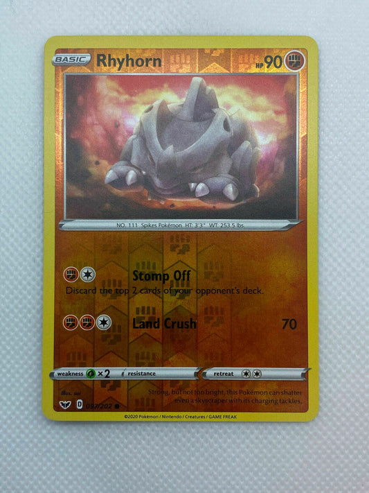 Pokémon Sword & Shield Reverse Holo Common Rhyhorn #097/202 NM