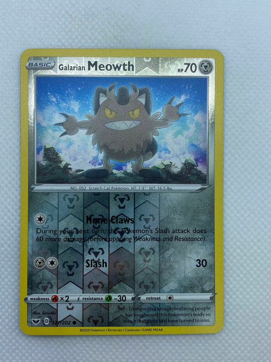 Pokémon Sword & Shield Reverse Holo Common Galarian Meowth #127/202 NM