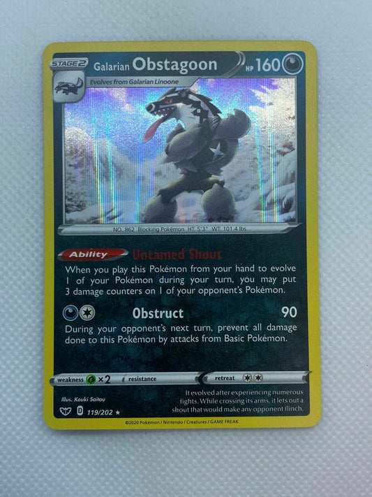 Pokémon Sword & Shield Rare HOLO Galarian Obstagoon #119/202 NM