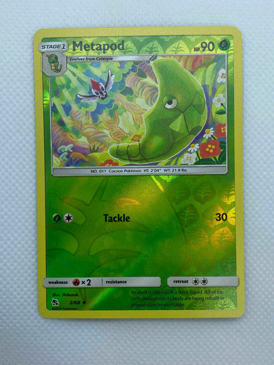 Pokémon Hidden Fates Reverse Holo Uncommon #2/68 Metapod Fresh Pull Near Mint