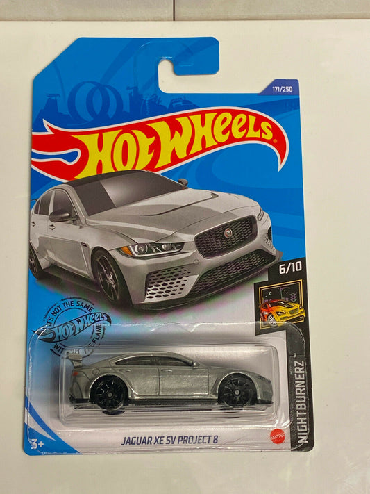 2020 Hot Wheels Nightburnerz #6/10 Jaguar XE SV Project 8 Silver NIP