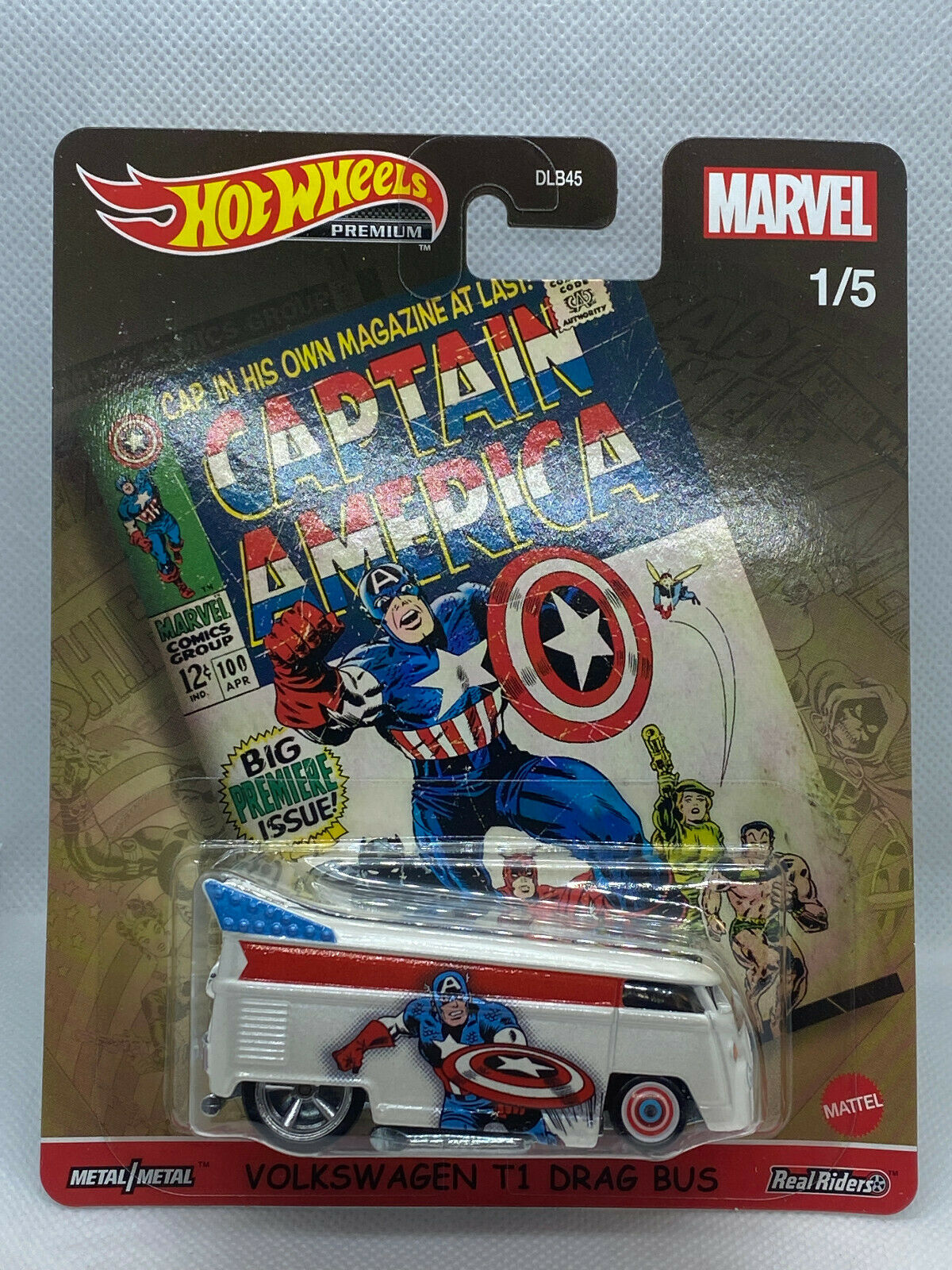 2021 Hot Wheels Premium Marvel Captain America Volkswagen T1 Drag Bus Cars N Cards