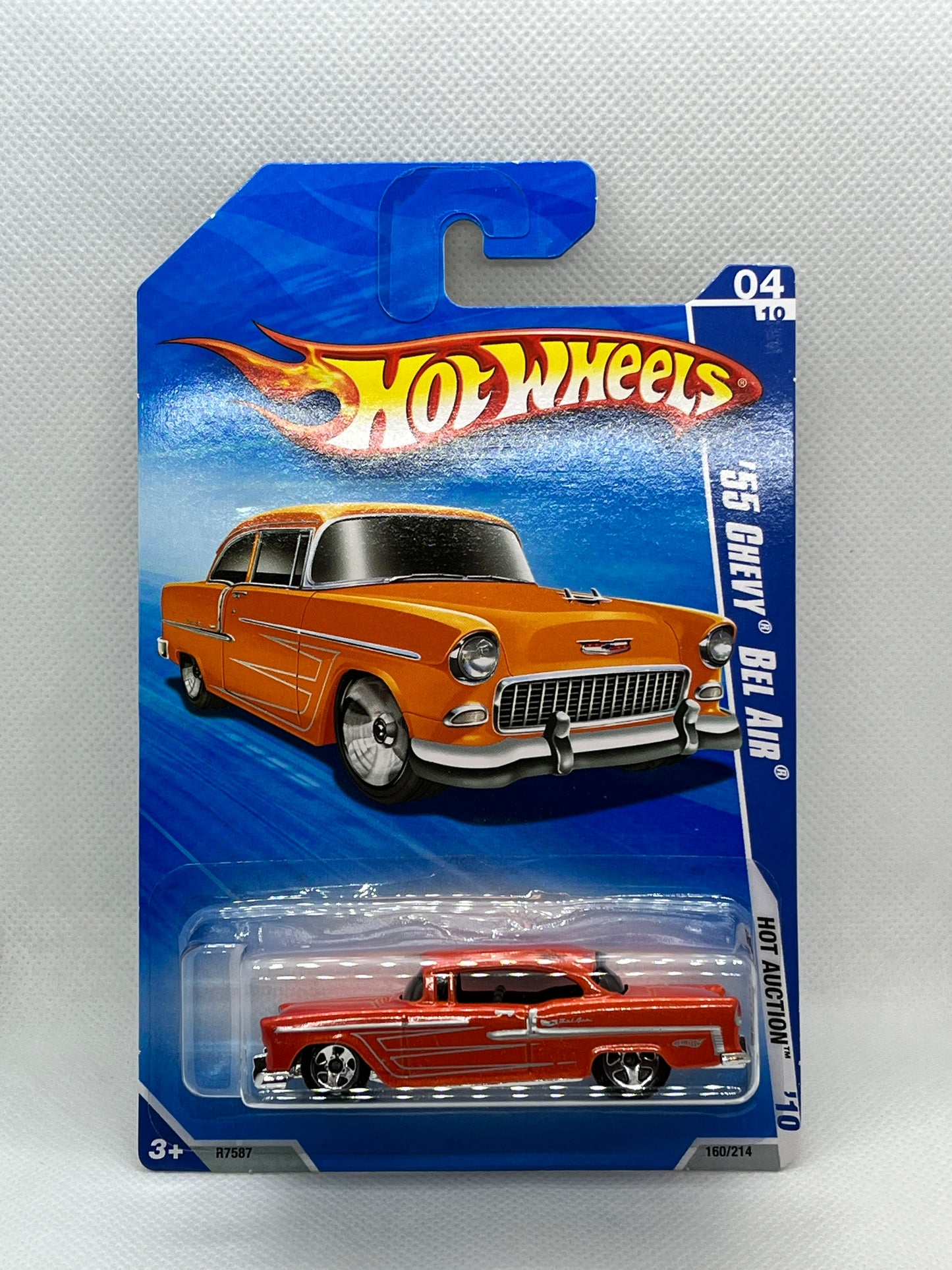 2010 Hot Wheels '55 Chevy Bel Air Orange RARE Reverse ERROR With Protector