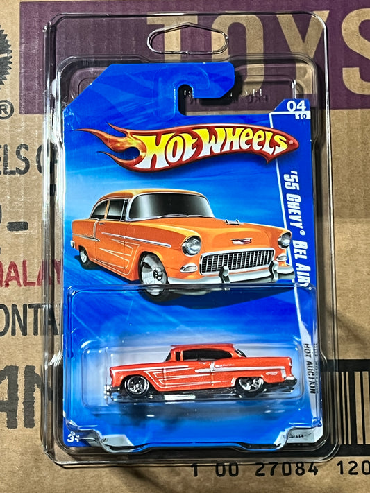 2010 Hot Wheels '55 Chevy Bel Air Orange RARE Reverse ERROR With Protector