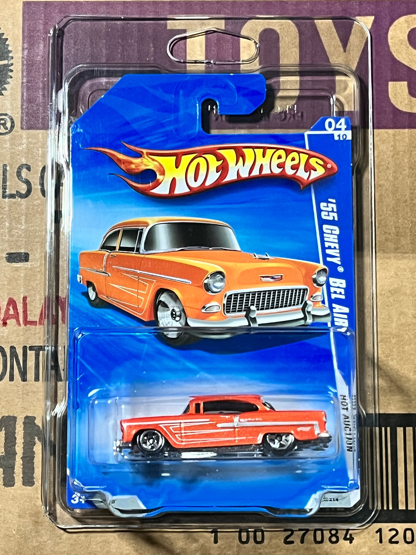 2010 Hot Wheels '55 Chevy Bel Air Orange RARE Reverse ERROR With Protector