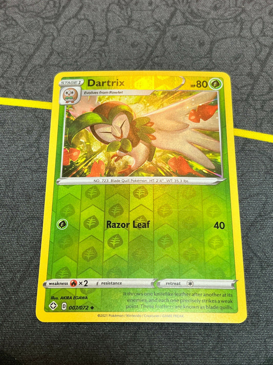 Pokémon Shining Fates Dartrix 007/072 Reverse Holo Rare NM FRESH PULL