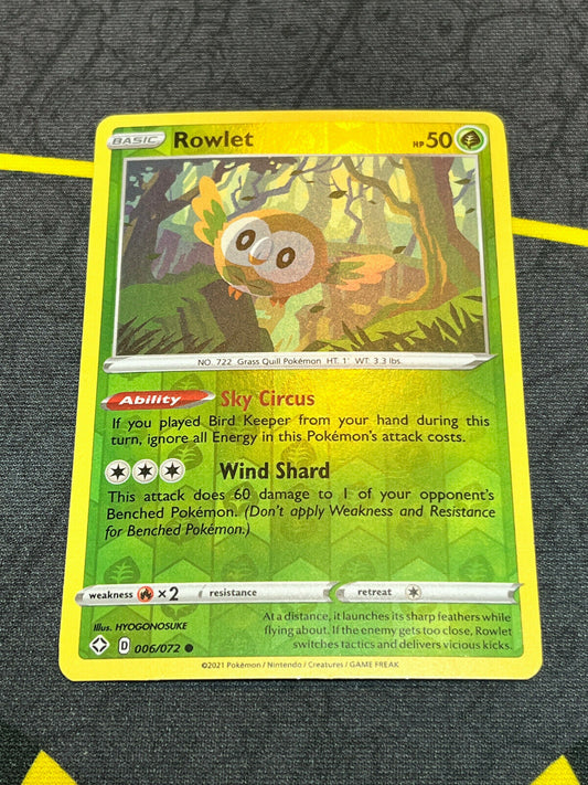 Pokémon Shining Fates Rowlet 006/072 Reverse Holo Rare NM FRESH PULL