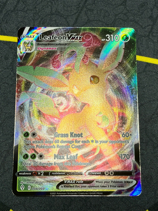 Pokémon Sword & Shield Evolving Skies Leafeon VMAX 008/203 Full Art NM