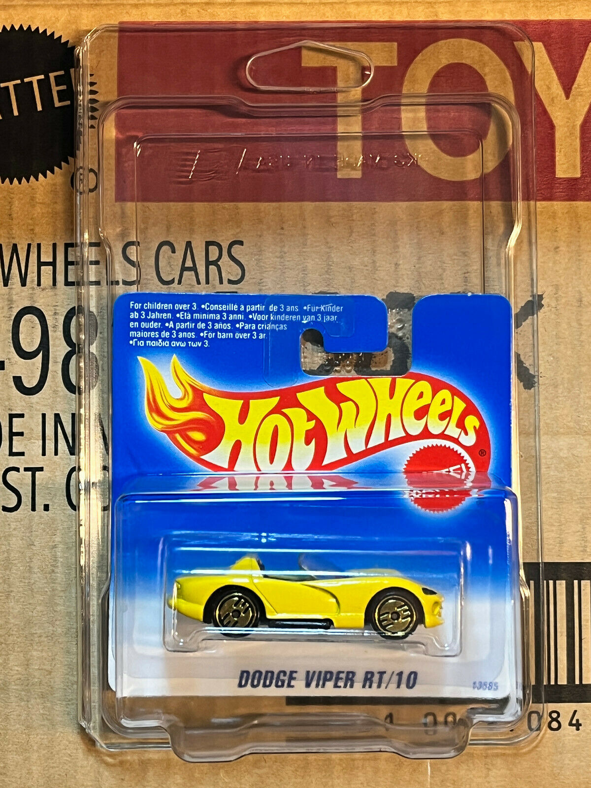 1995 Hot Wheels Dodge Viper RT/10 Yellow Short Card Rare With Protector