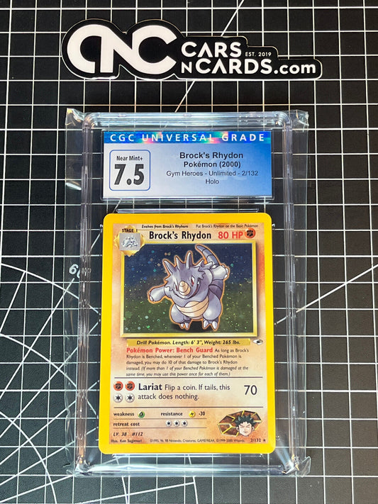 Pokémon (2000) Gym Heroes Unlimited 2/132 Brock's Rhydon Holo CGC 7.5 NM+