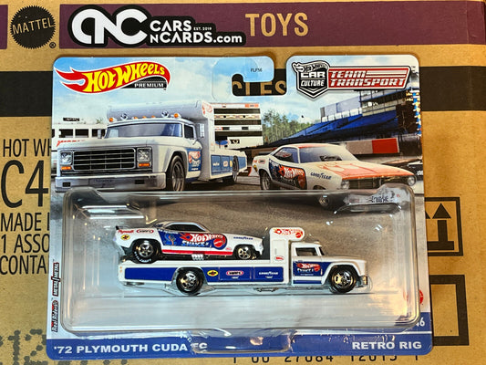 2022 Hot Wheels Premium Team Transport #46 '72 Plymouth Cuda FC Retro Rig NIP