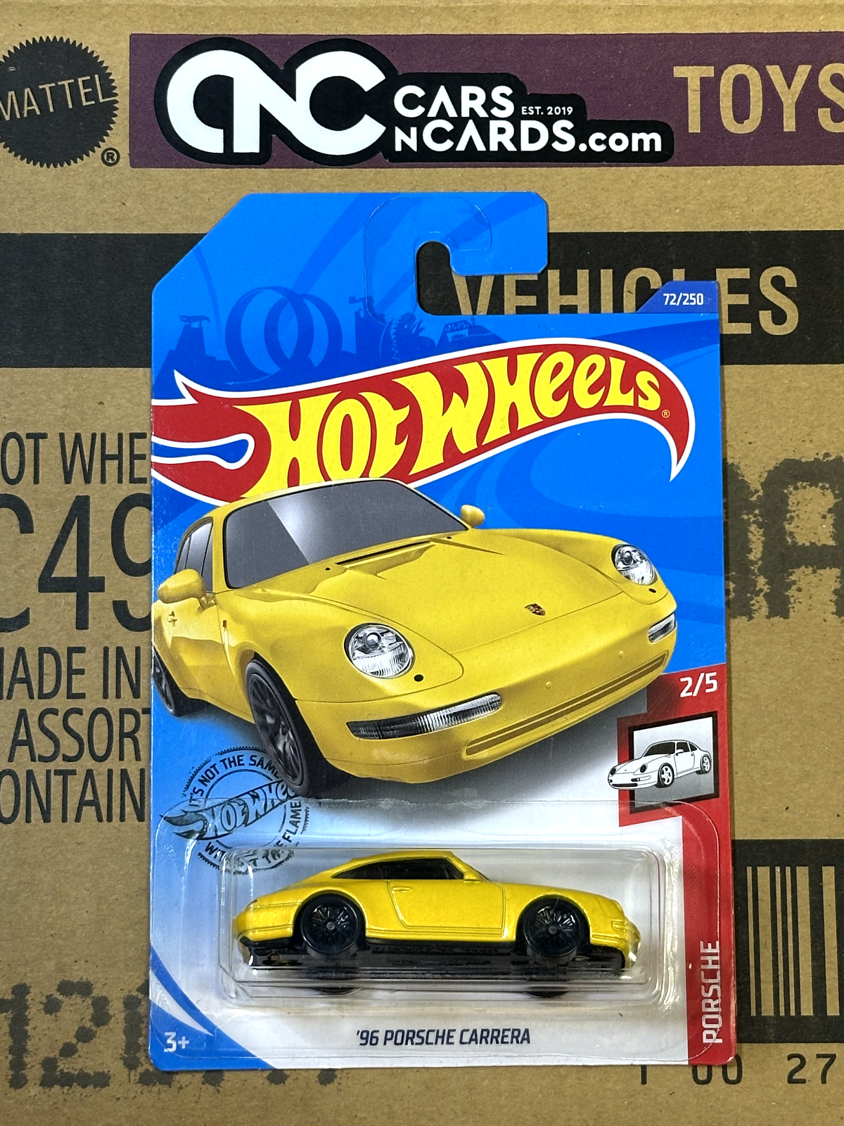 2019 Hot Wheels Porsche 2/5 '96 Porsche Carrera Yellow International Card