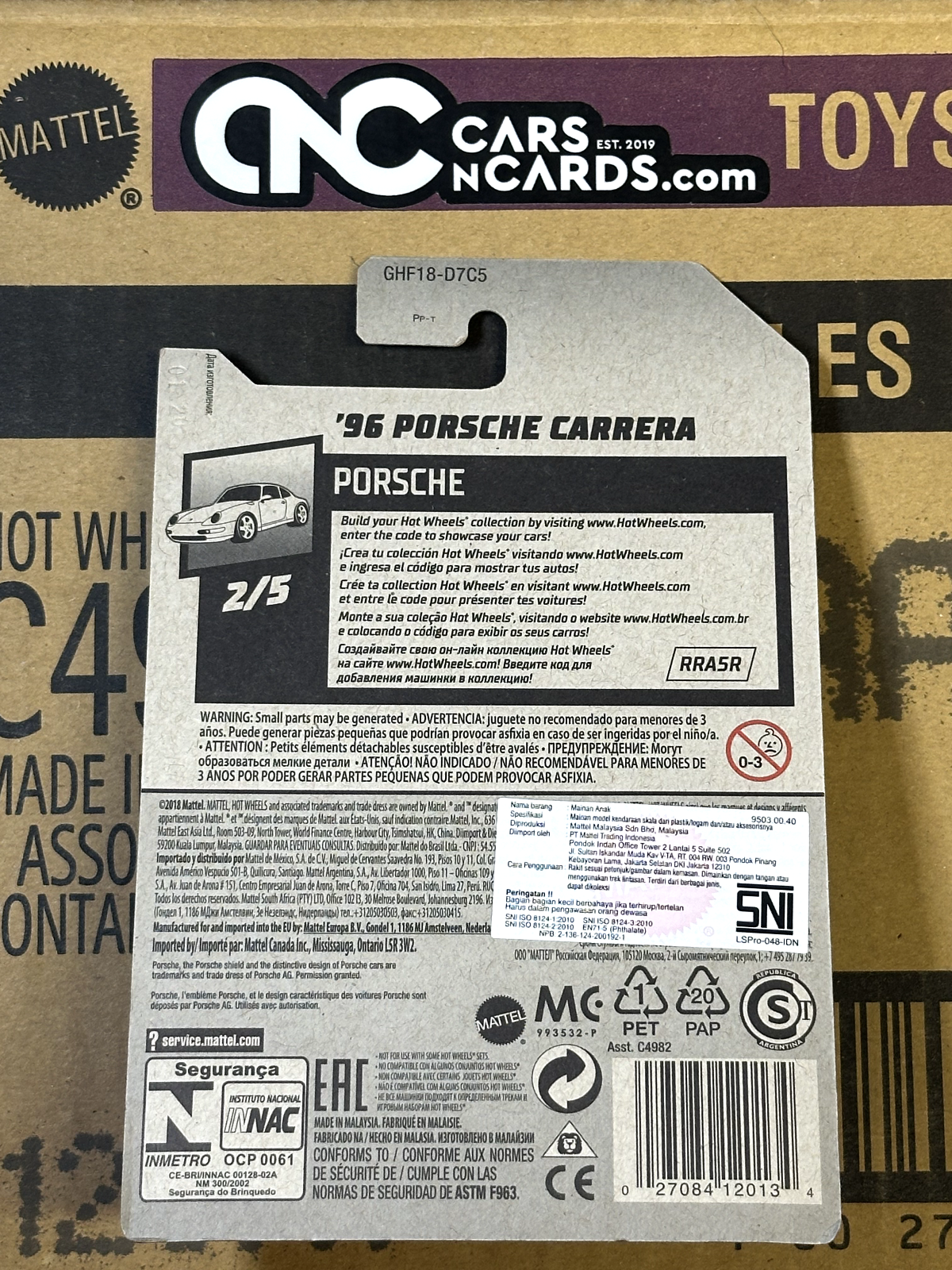 2019 Hot Wheels Porsche 2/5 '96 Porsche Carrera Yellow International Card