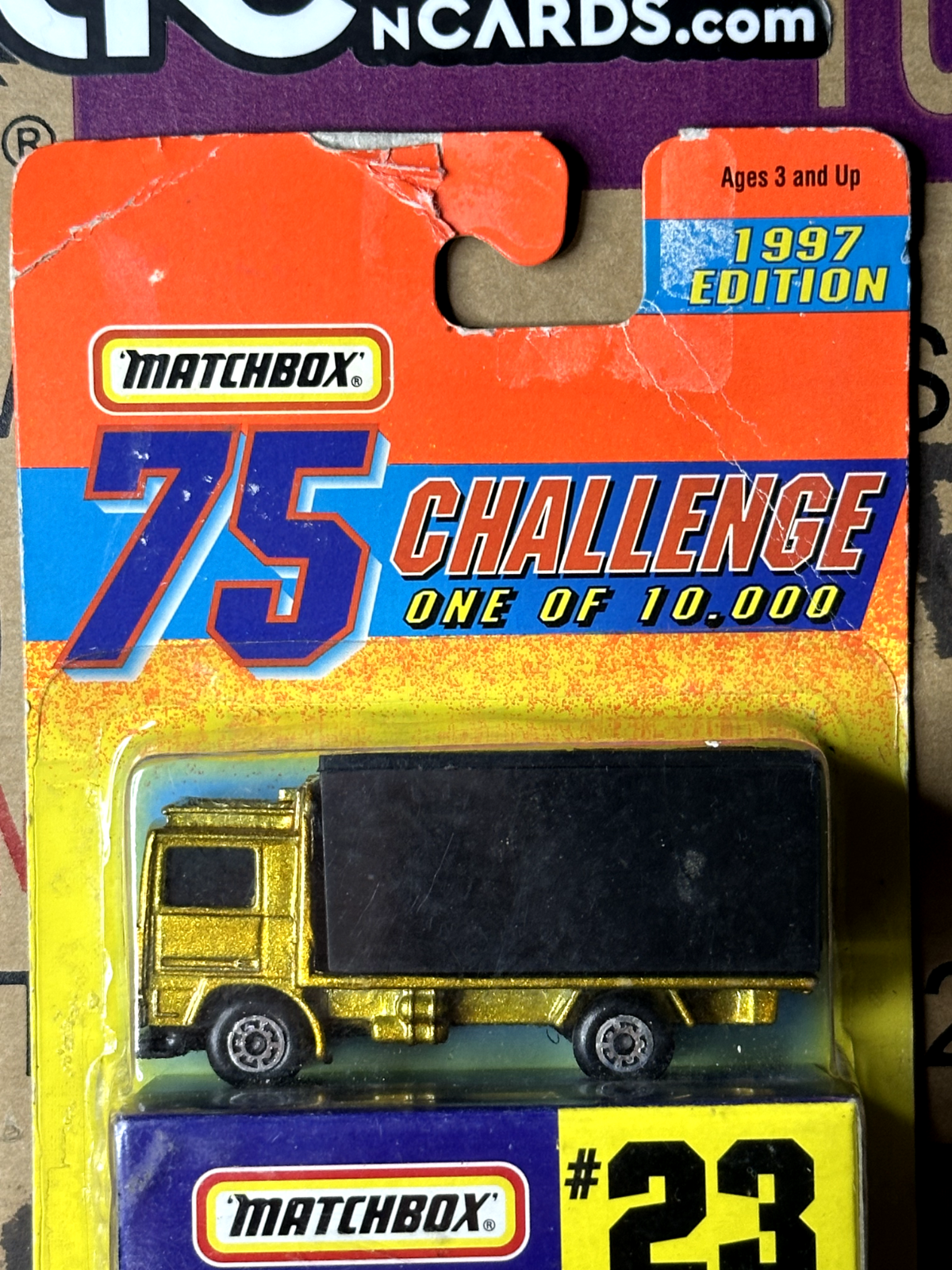 1997 Matchbox 75 Challenge 1 of 10000 #23 Volvo Container Truck (Card Damage)