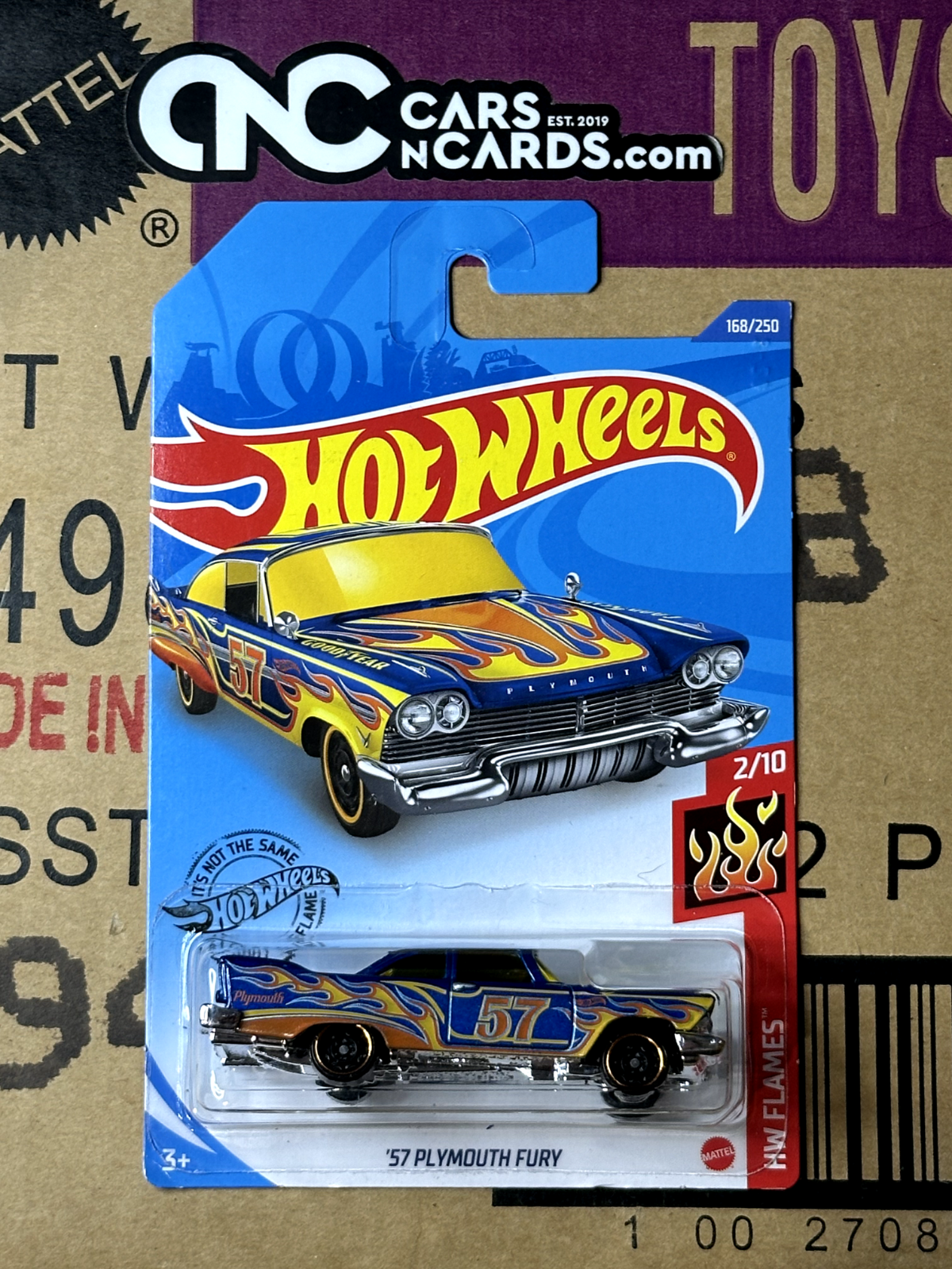 2020 Hot Wheels HW Flames #2/10 '57 Plymouth Fury #168/250 Blue