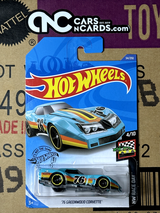 2020 Hot Wheels HW Race Day #4/10 '76 Greenwood Corvette Blue (Soft Corner)