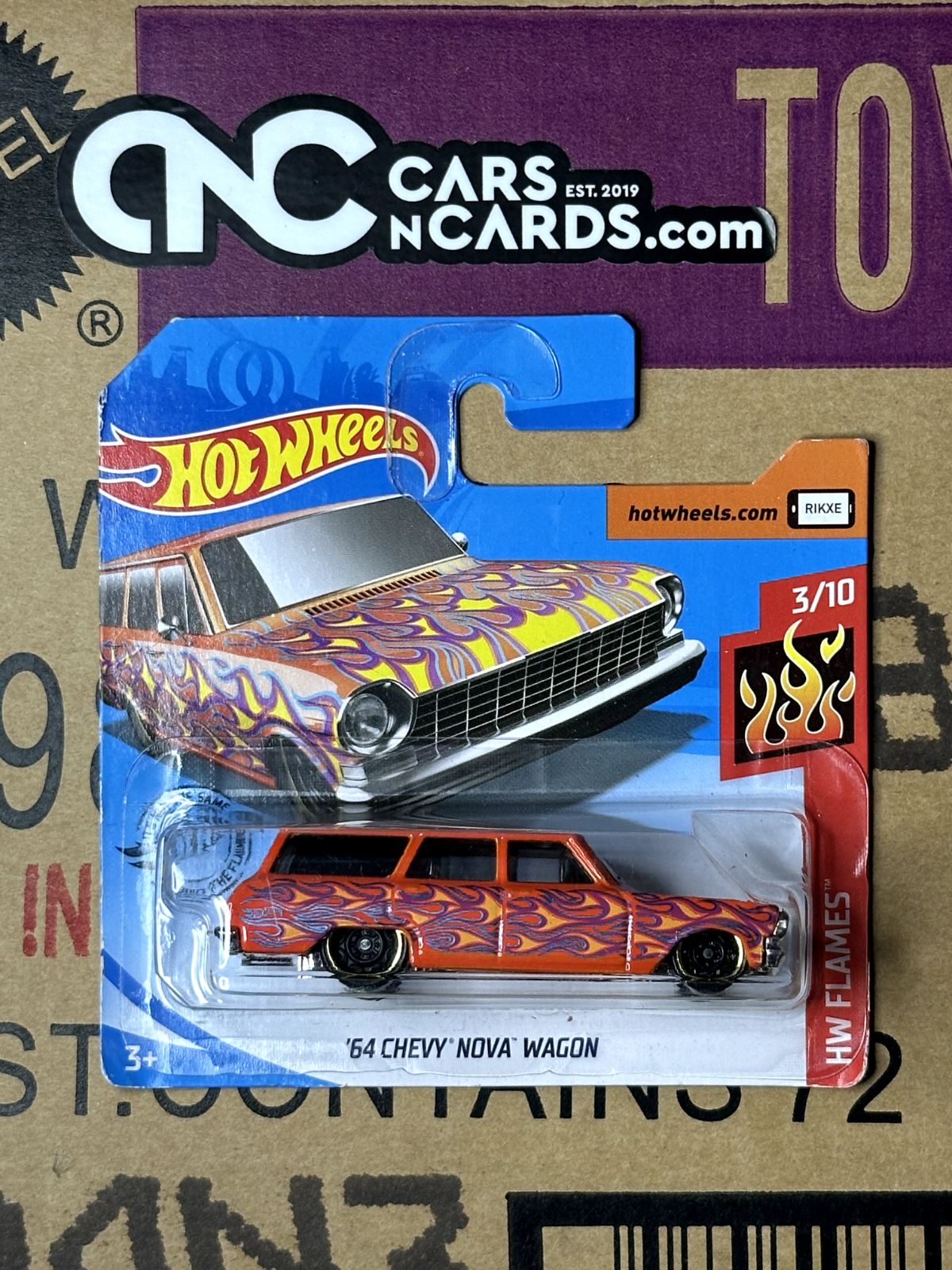 2020 Hot Wheels HW Flames 3/10 '64 Chevy Nova Wagon Red With Flames (Short Card)