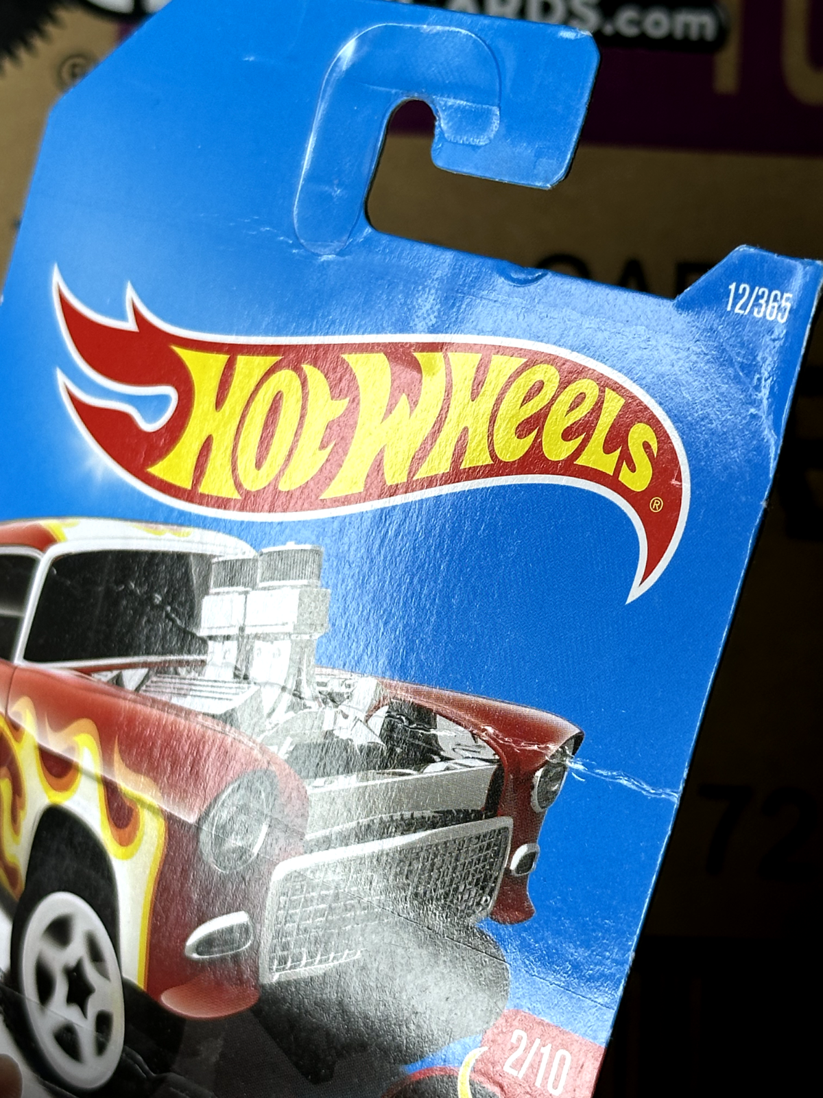 2017 Hot Wheels HW Flames 2/10 '55 Chevy Bel Air Gasser Red (Card Crease)