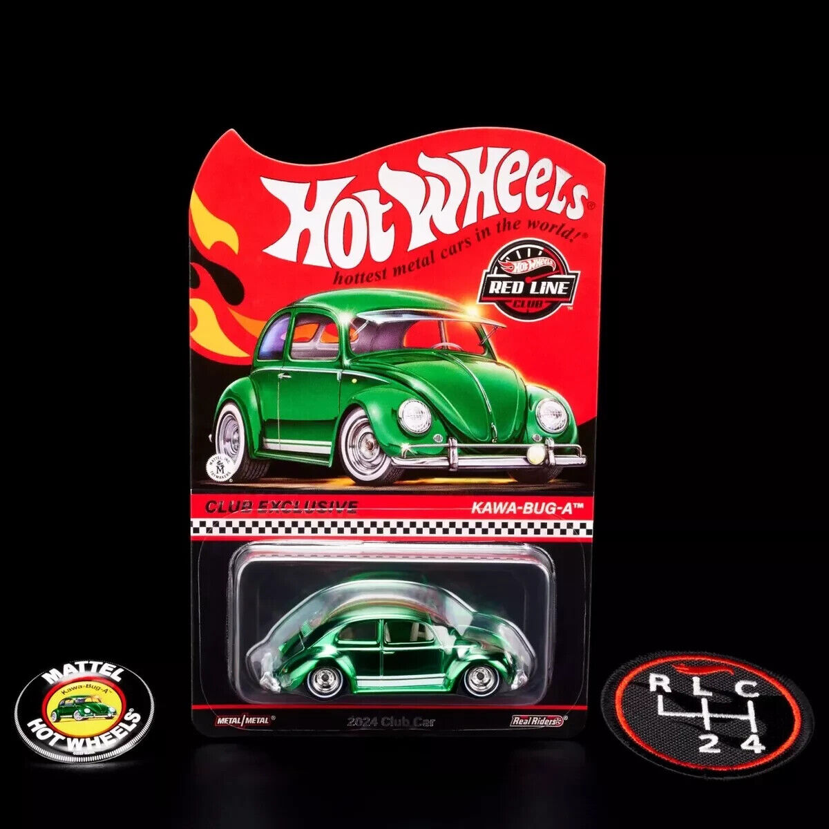 2024 Hot Wheels RLC Kawa-Bug-A Green Patch and Pin With Protector