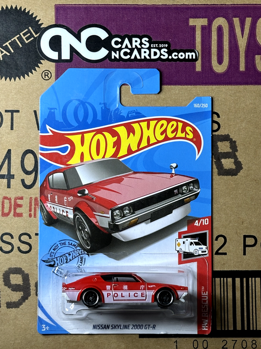 2019 Hot Wheels HW Rescue Nissan Skyline 2000 GT-R Police Red (Soft Corners)