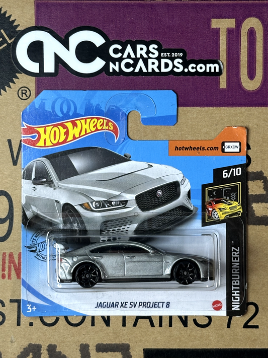 2020 Hot Wheels Nightburnerz 6/10 Jaguar XE SV Project 8 Silver Short Card