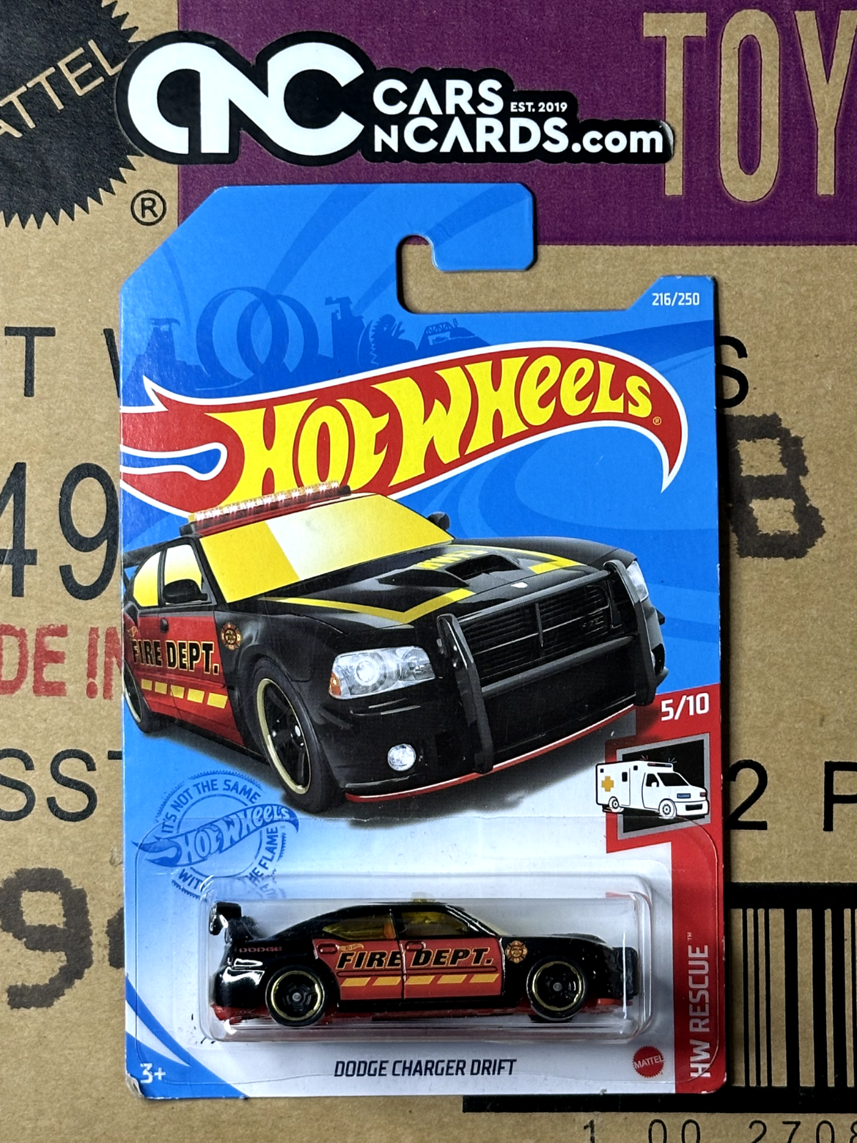 2021 Hot Wheels HW Rescue 5/10 Dodge Charger Drift Fire Dept (Soft Corners)