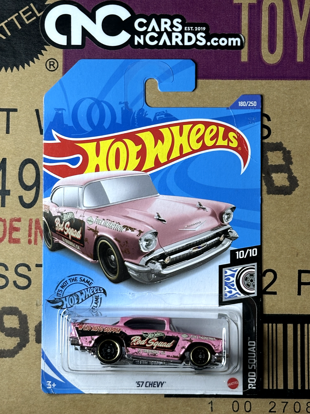 2020 Hot Wheels Rod Squad 10/10 '57 Chevy Pink (Cracked Blister/Card Crease)