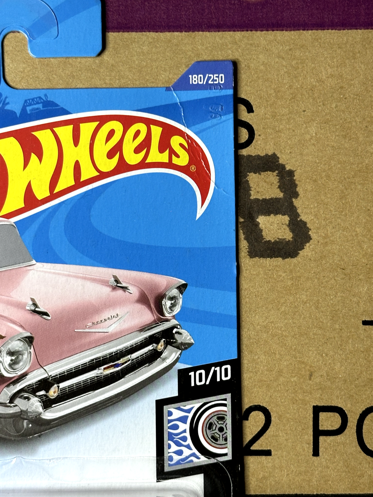 2020 Hot Wheels Rod Squad 10/10 '57 Chevy Pink (Cracked Blister/Card Crease)