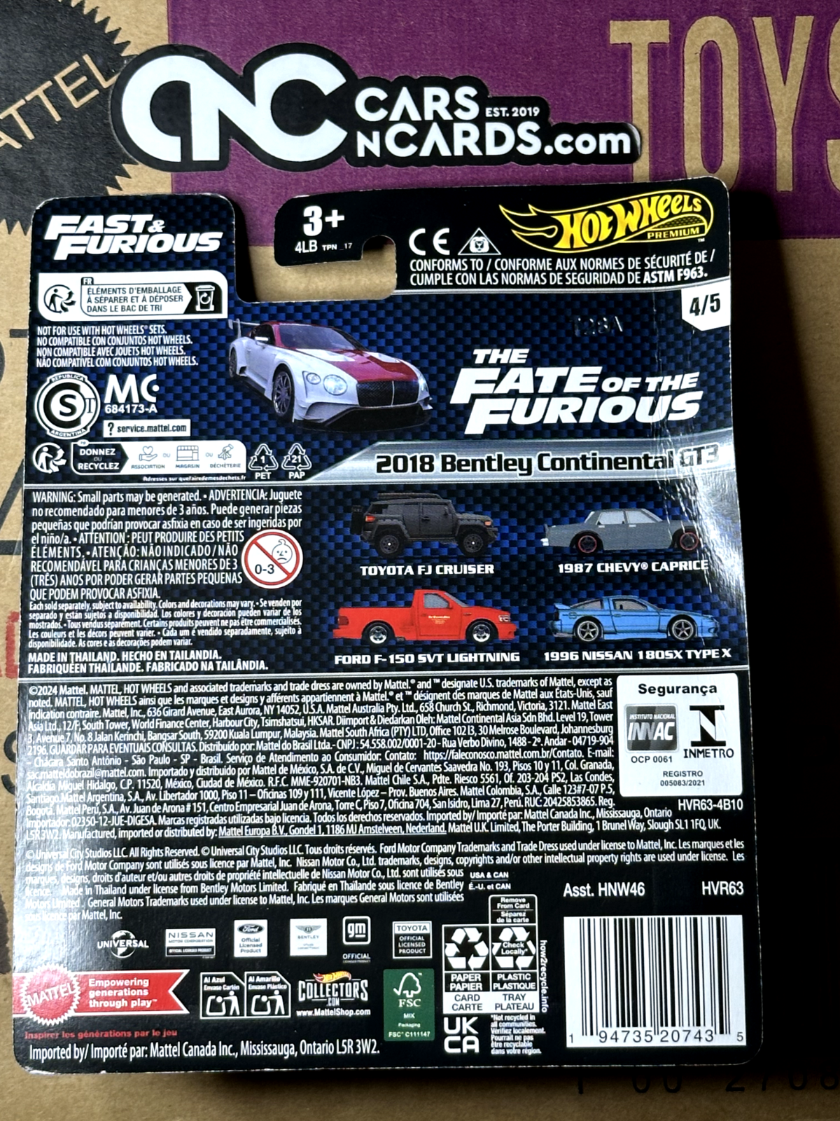 2024 Hot Wheels Fast & Furious Mix 4 2018 Bentley Continental GT3 (Card Crease)