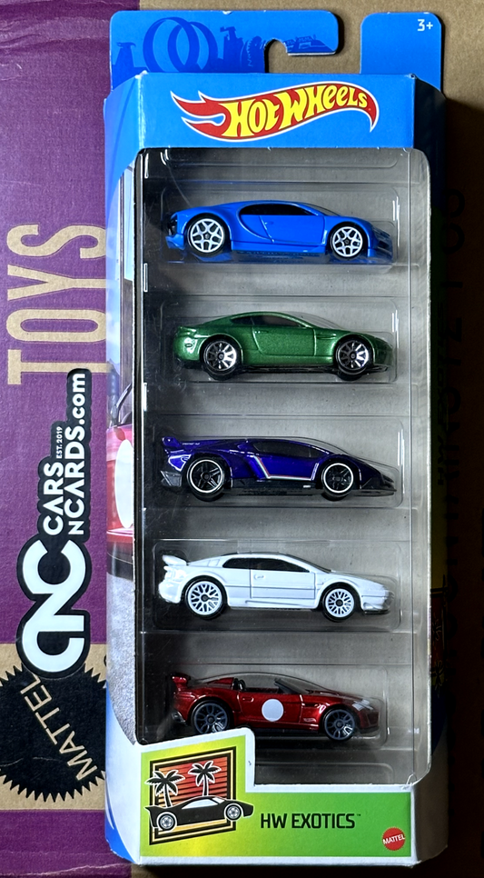 2020 Hot Wheels HW Exotics 5 Pack Bugatti/Lamborghini/Lotus (Card Crease)