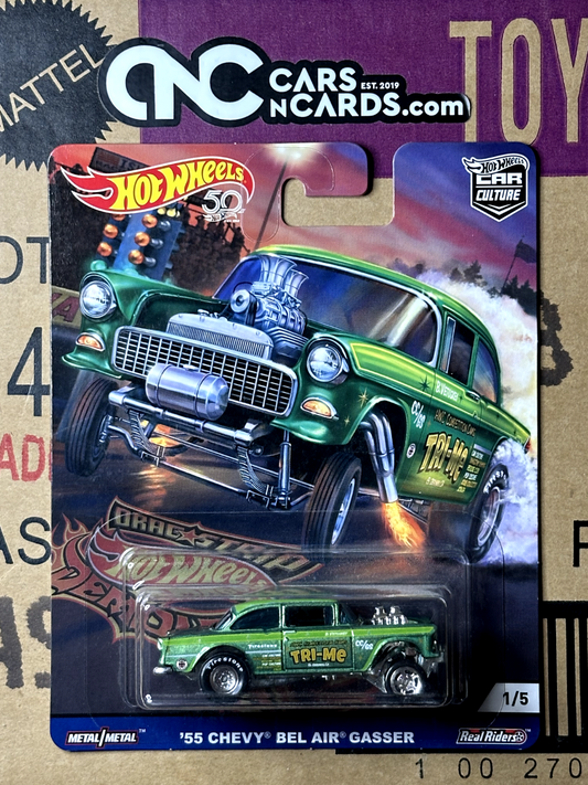 2018 Hot Wheels Premium Car Culture 1/5 Dragstrip Demons 55 Chevy Bel Air Gasser