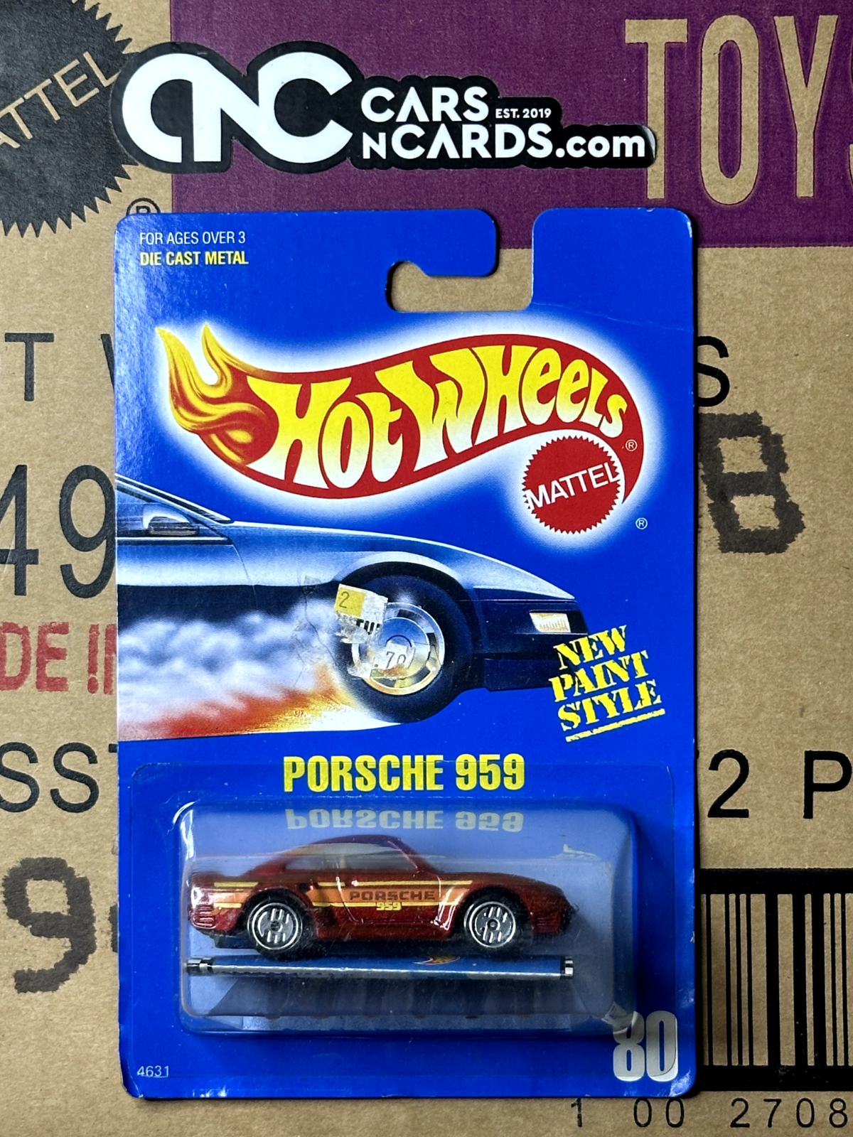 1990 Hot Wheels Blue Card Porsche 959 Ultra Hots Collector #80 (Card Crease)