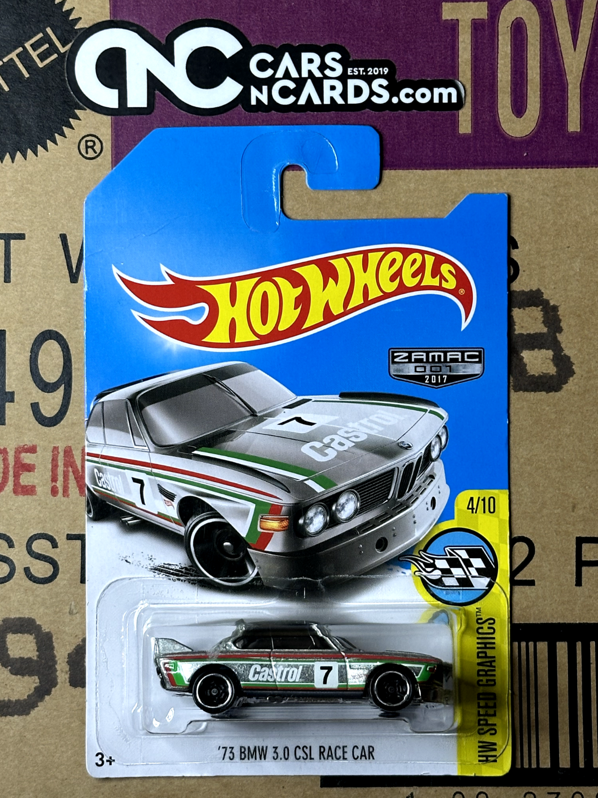 2017 Hot Wheels HW Speed Graphics Zamac '73 BMW 3.0 CSL Race Car (Card Crease)