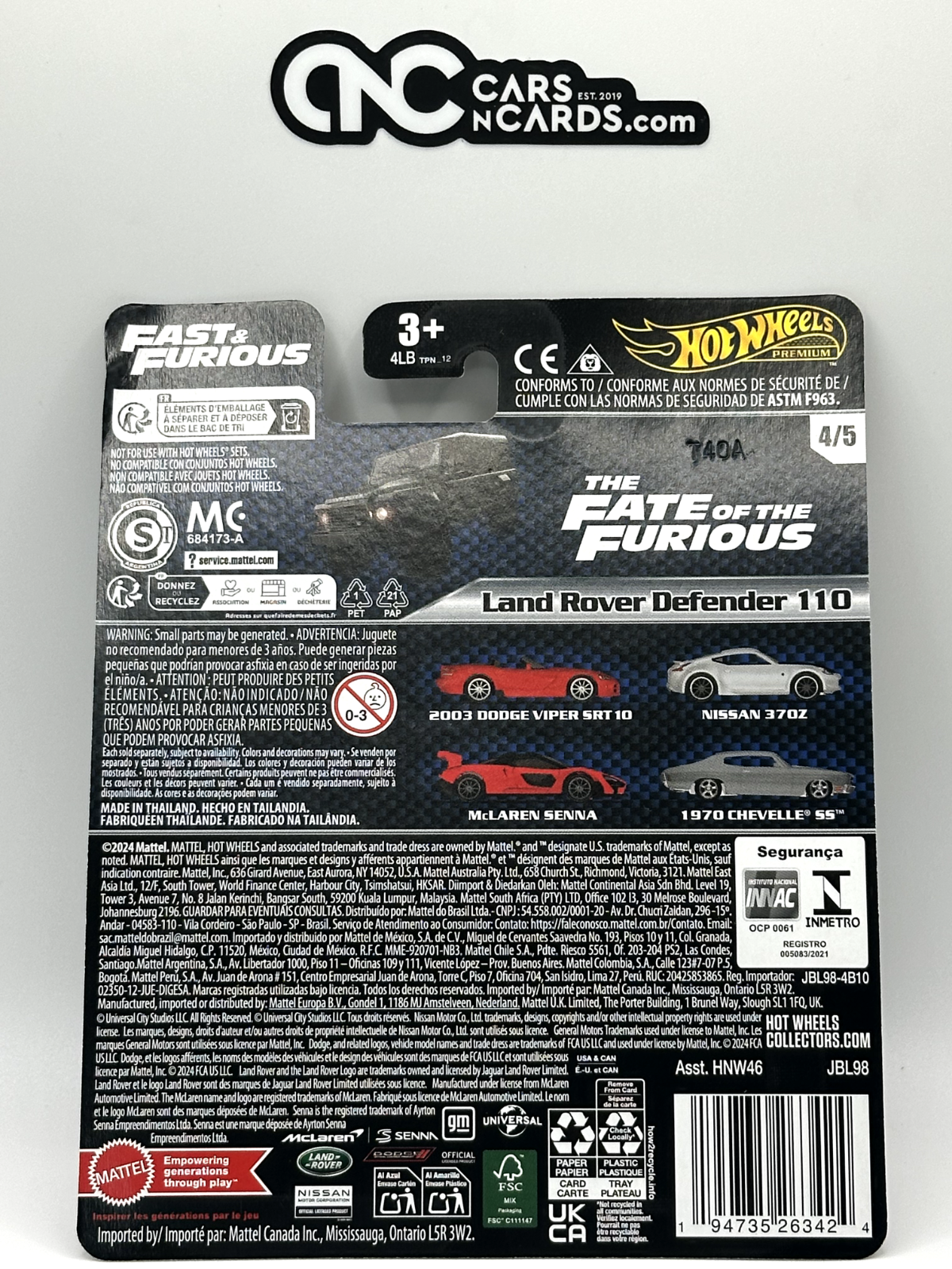 2025 Hot Wheels Premium Fast & Furious 4/5 Land Rover Defender 110 (Card Crease)